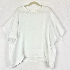 Lands Downunder Linen Top Size XL White Coastal Lagenlook Boxy Vacation Beach